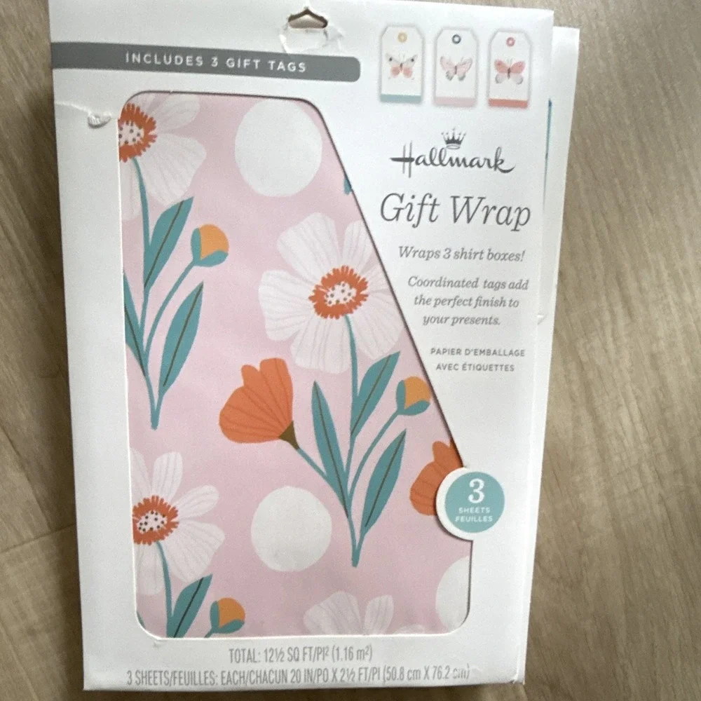 Wrapping Paper Sheets Lot Of 6 20x30 in, Floral & Stripes, Birthday Hallmark